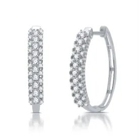 1 CTW Diamond Fashion Hoop Earrings in Rhodium Plated Sterling Silver