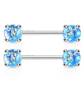 14G Blue Glitz Nipple Ring Barbell