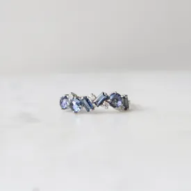 14k White Gold Mixed Cut Blue Topaz Ring