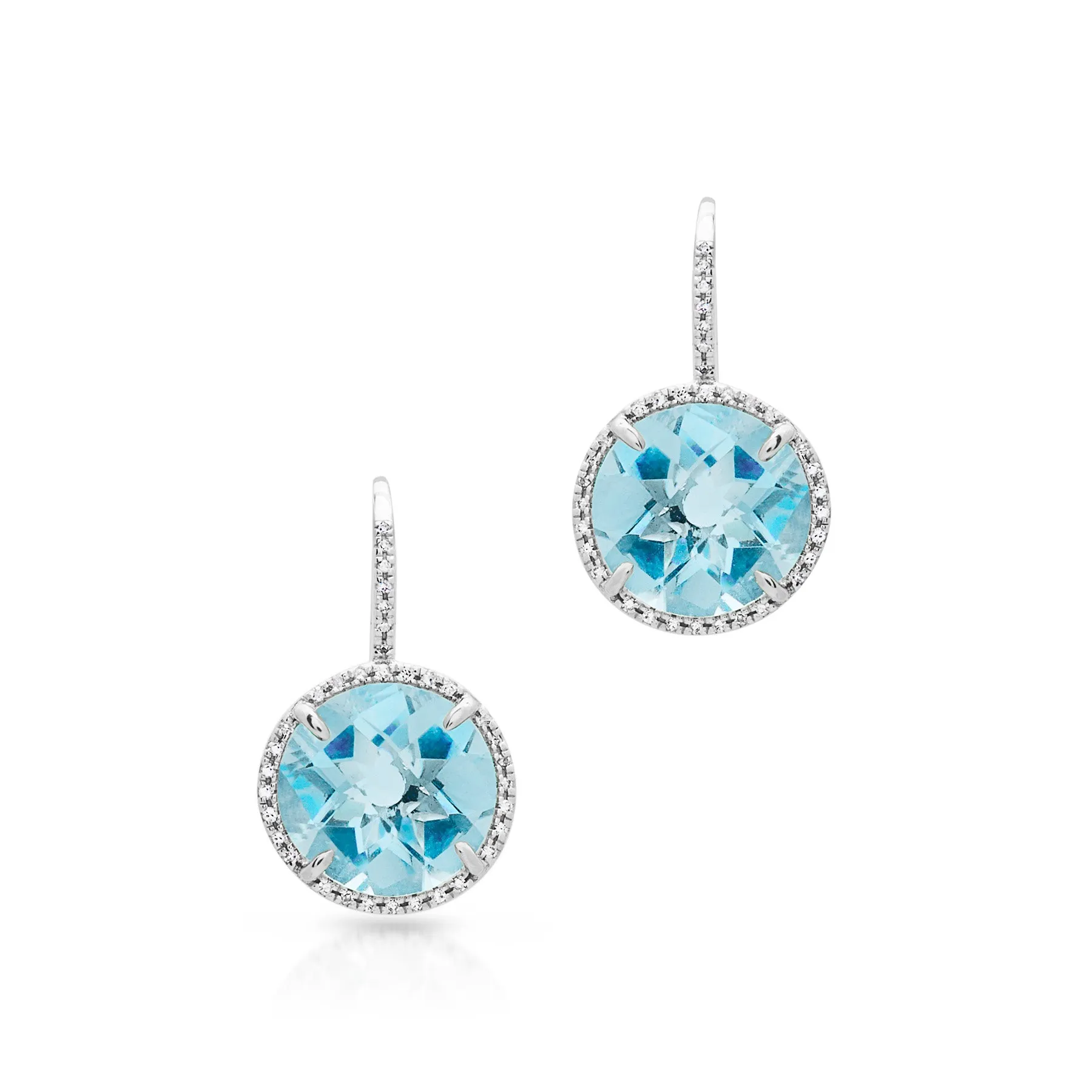 14KT White Gold Blue Topaz Diamond Round Earrings