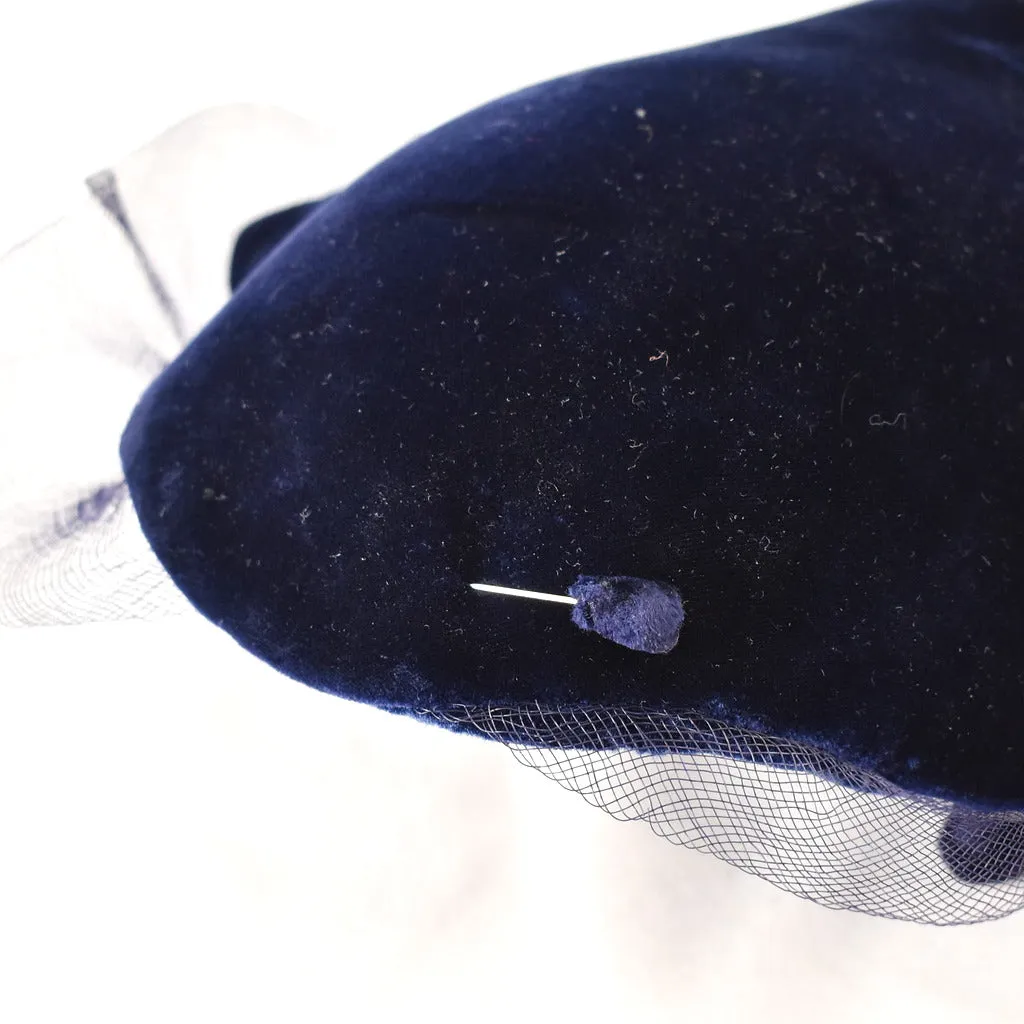 1950s Navy Velvet Vintage Curved Hat