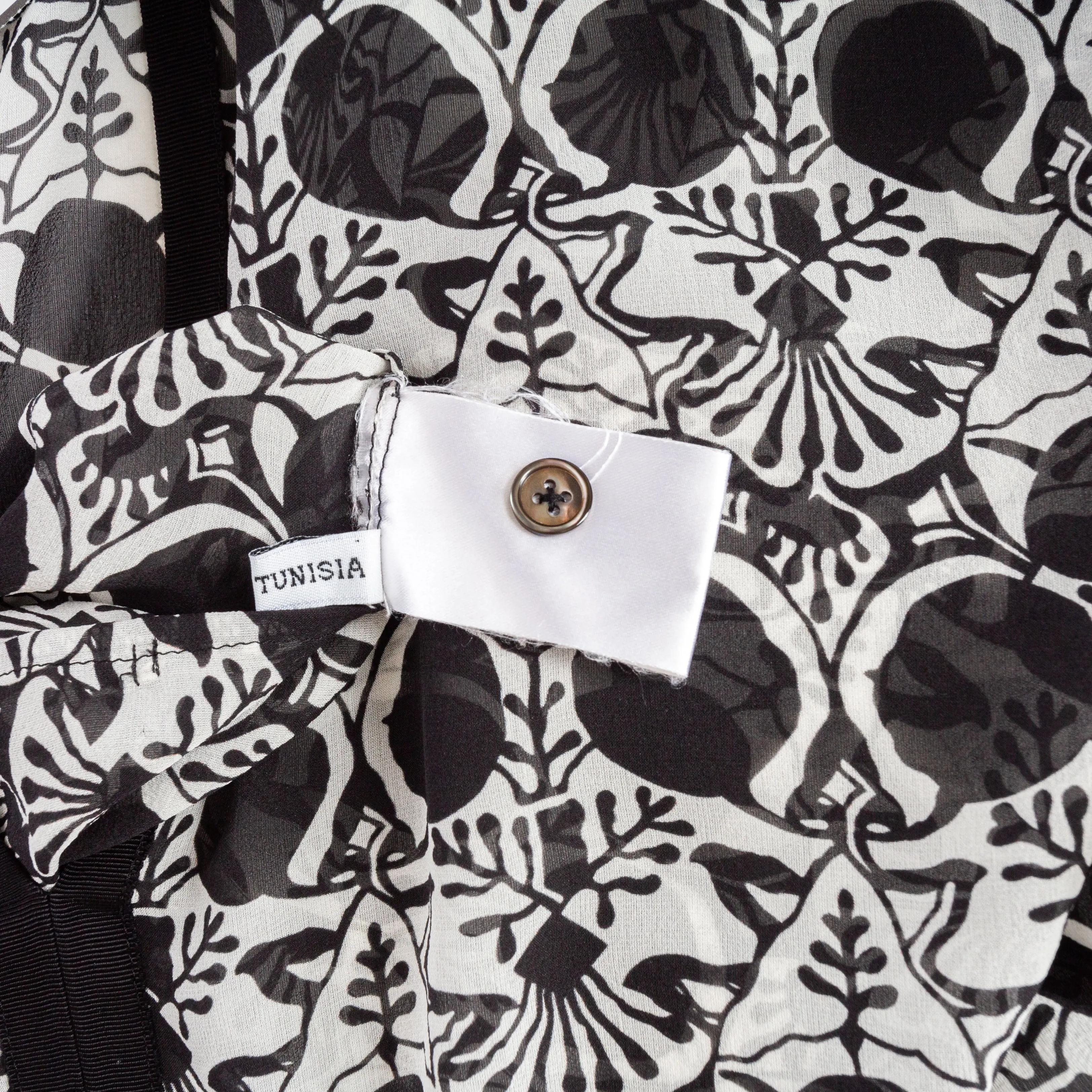 2014 Black and White Silk Botanical-Print Caftan Dress