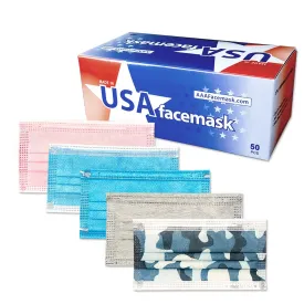 3-LAYER DISPOSABLE 5 MIXED COLOR FACE MASK MADE IN USA (50 PCS)