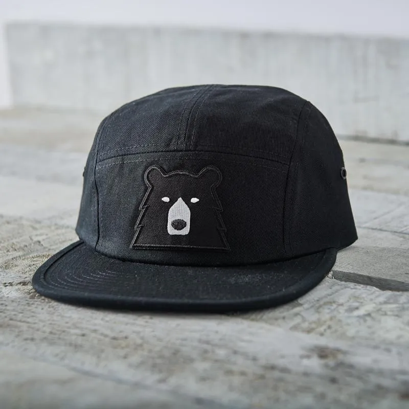 5 Panel Hat (Black with Black Bear)