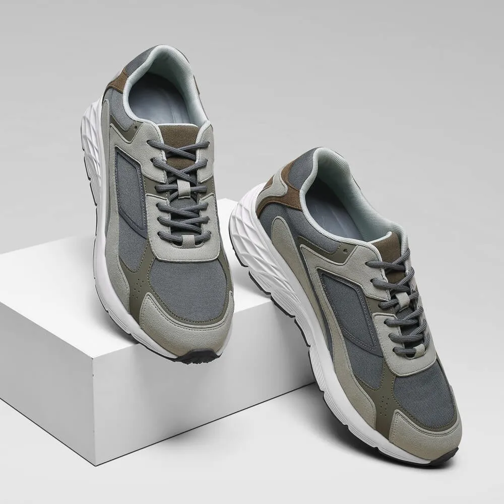 7 CM/2.76 Inches CMR CHAMARIPA Height Increasing Sneakers - Breathable Grey Cloth Elevator Shoes For Men