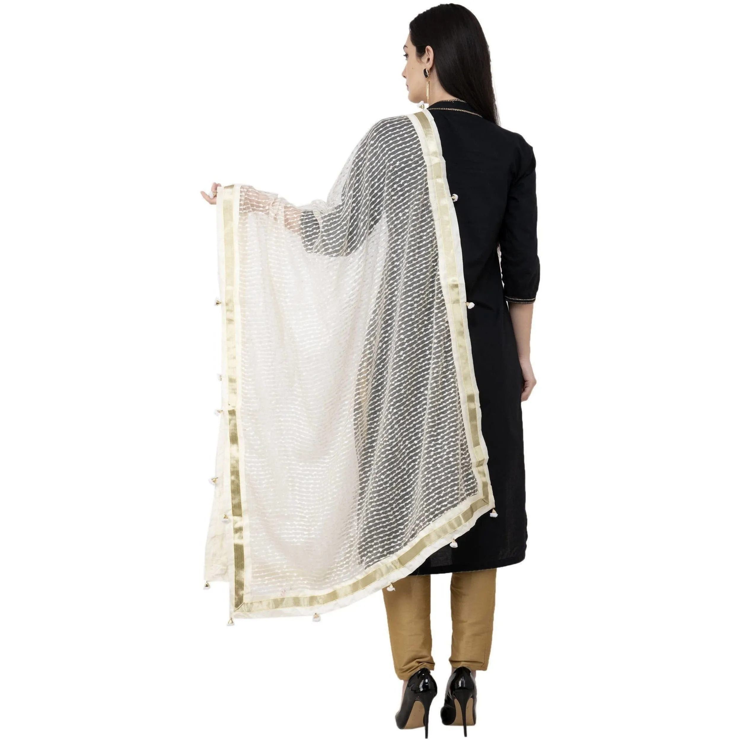 A R Silk Payal Pum Pum Fancy Dupatta Off White Color Dupatta or Chunni