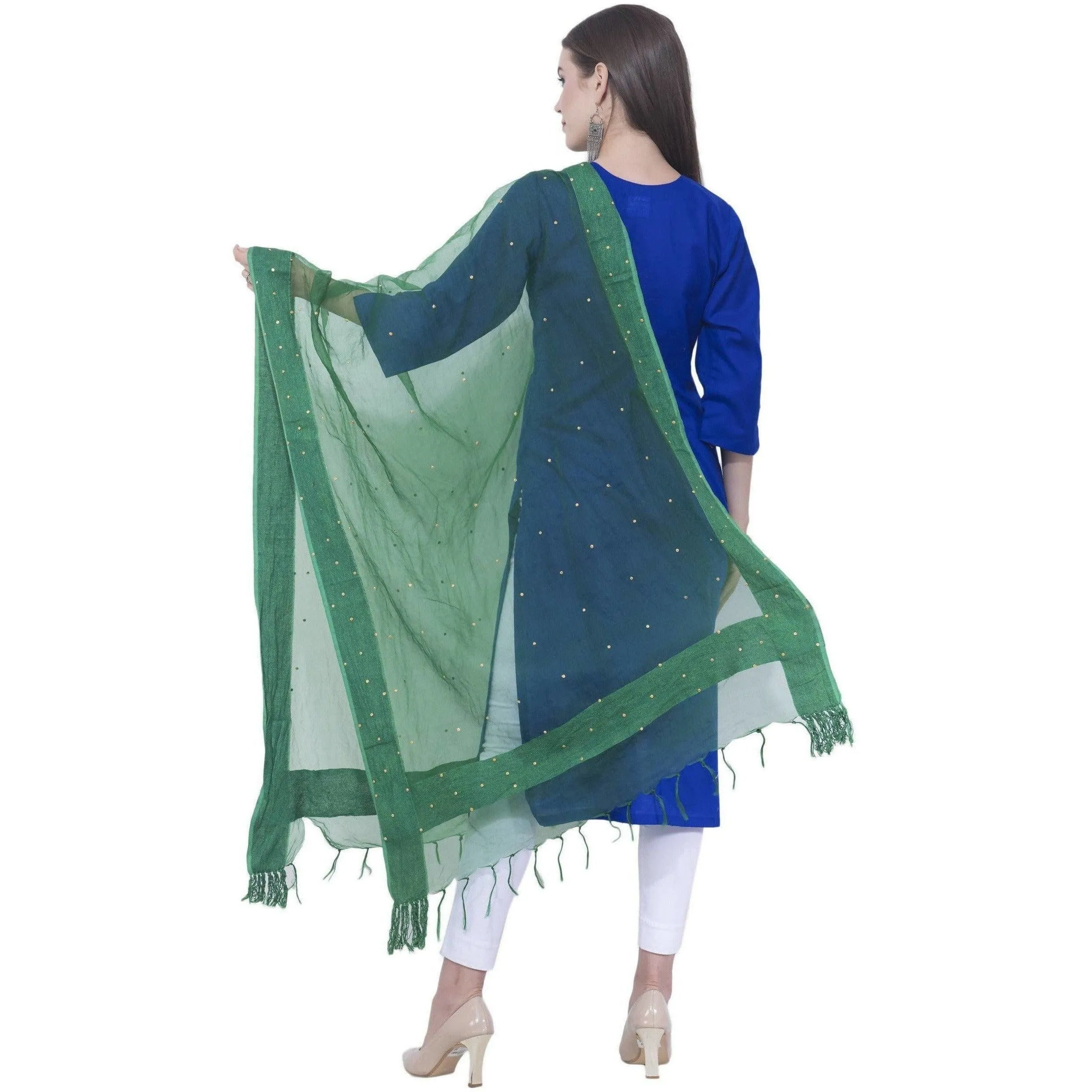 A R Silk Rama green Color Chandna Orgenza cotton Dupattas & Chunnis