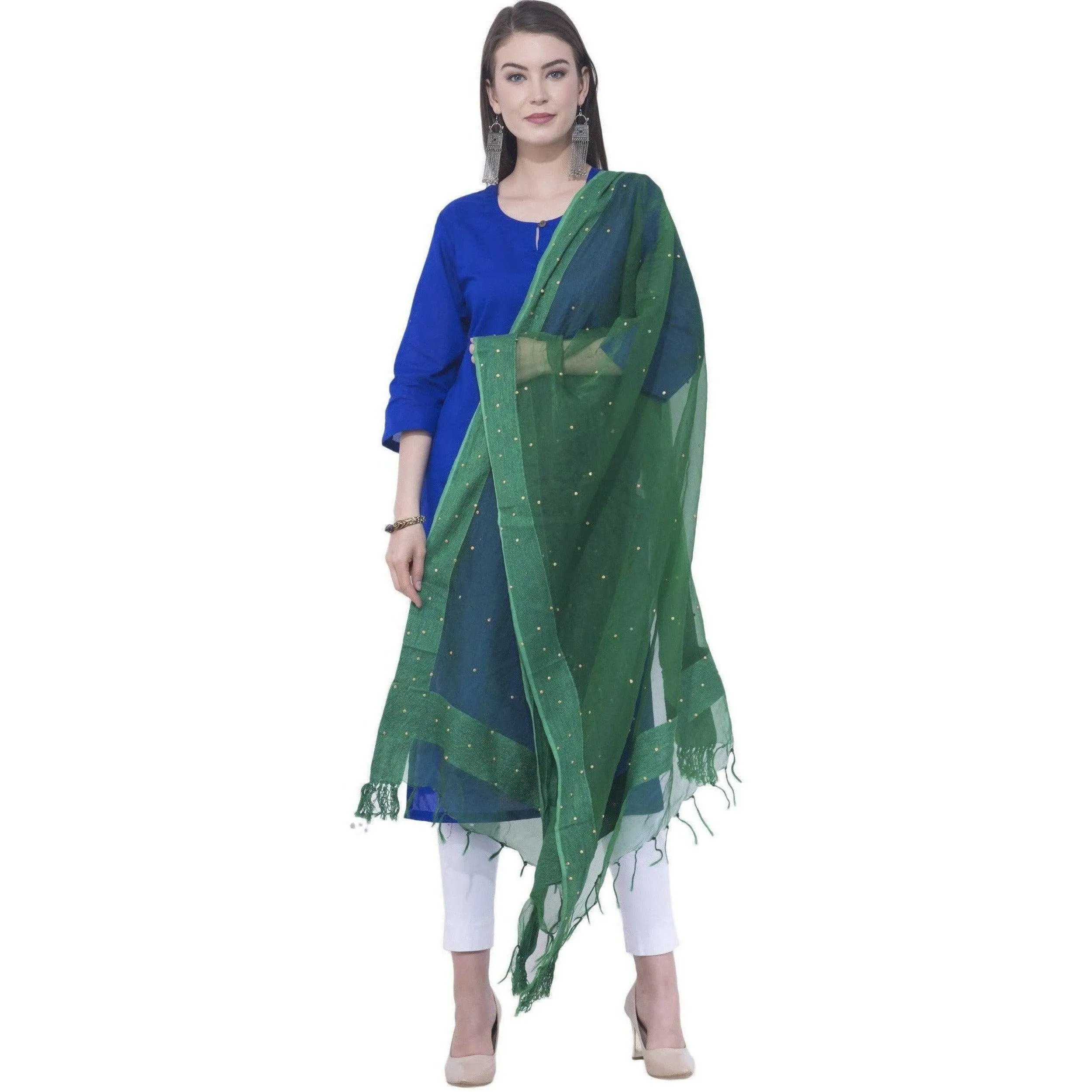 A R Silk Rama green Color Chandna Orgenza cotton Dupattas & Chunnis