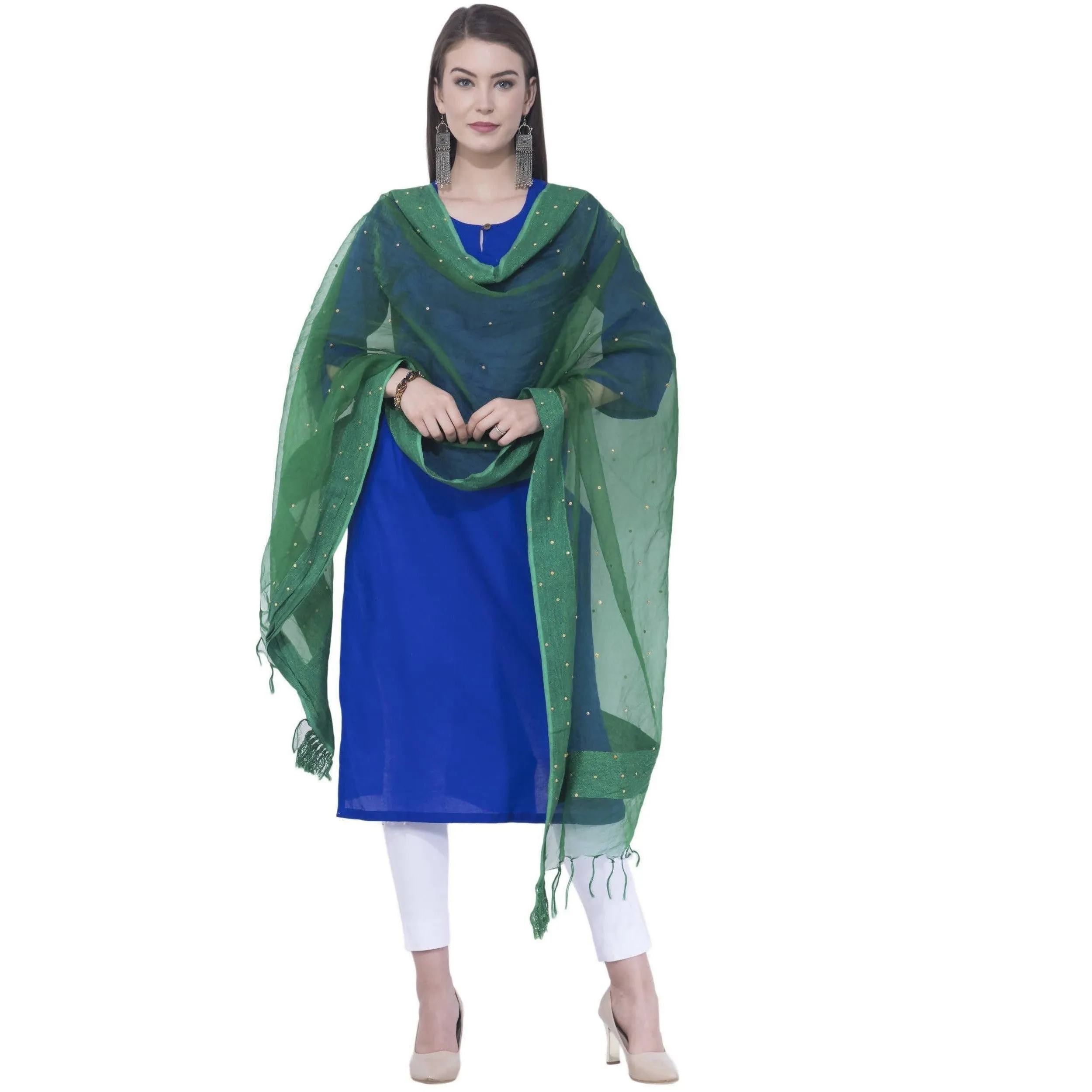 A R Silk Rama green Color Chandna Orgenza cotton Dupattas & Chunnis