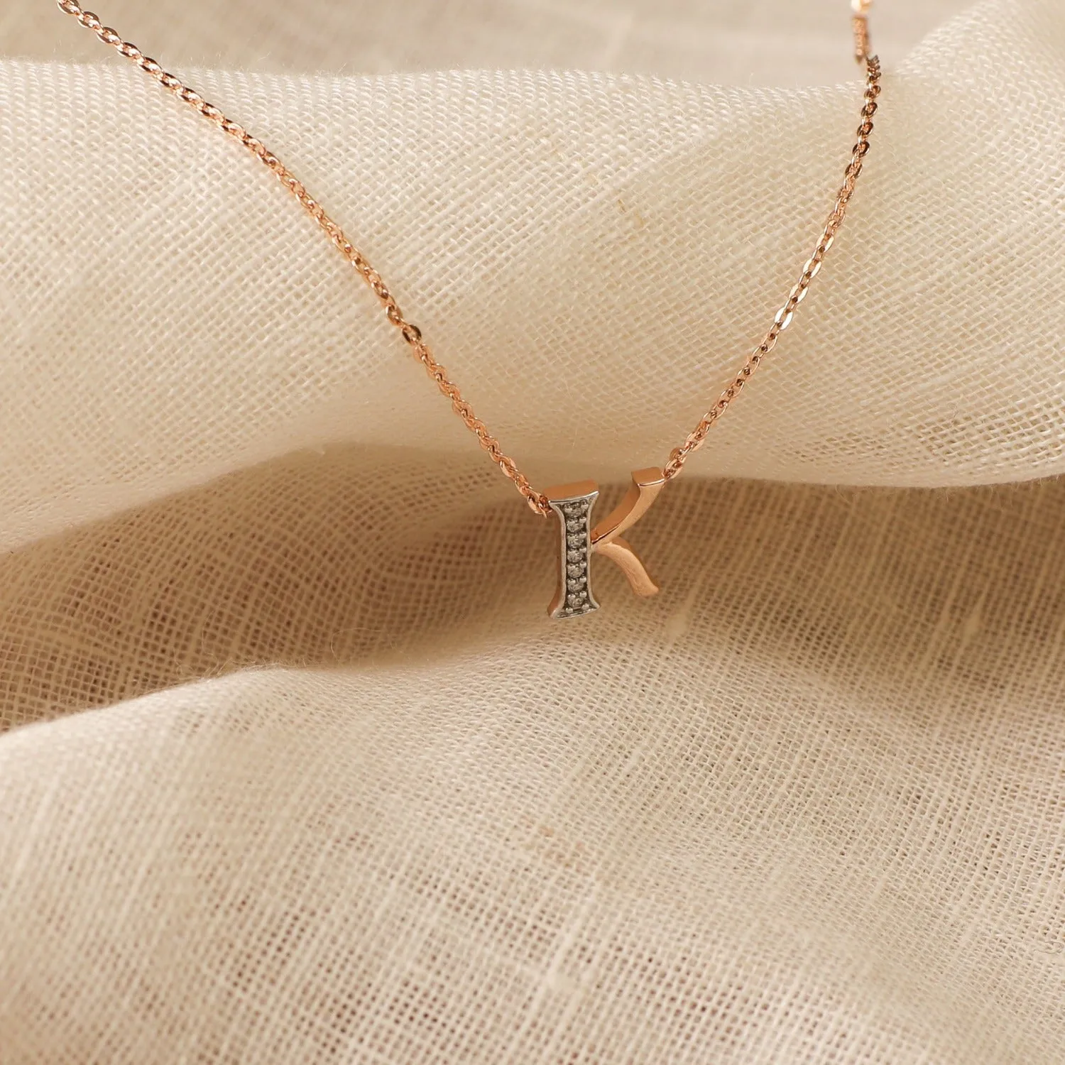 Alphabet Charms CZ Rose-Gold Plated Silver Necklace