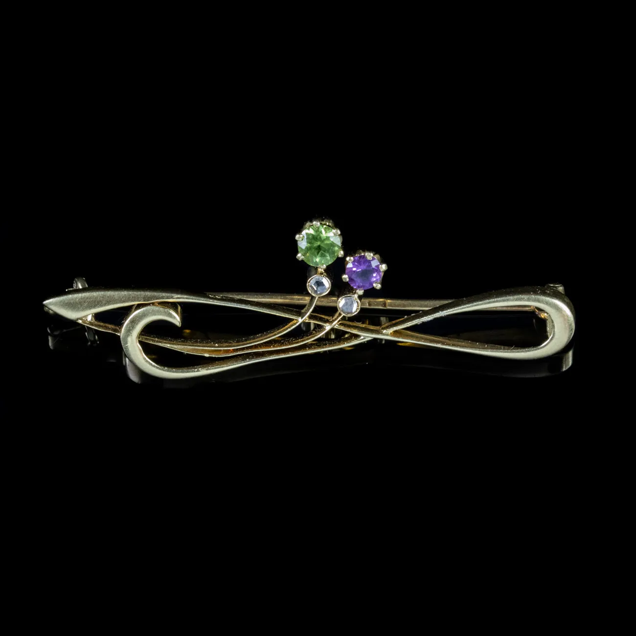 Antique Edwardian Suffragette Amethyst Bar Brooch 18Ct Gold 1910