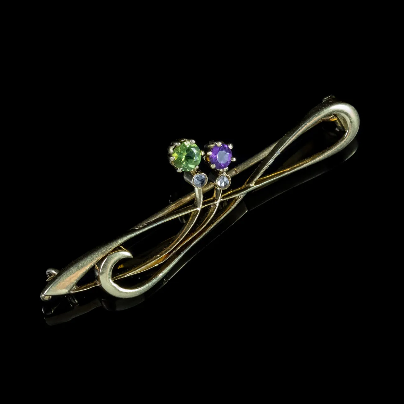 Antique Edwardian Suffragette Amethyst Bar Brooch 18Ct Gold 1910