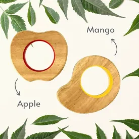 Babycov Beautiful Neem Teethers (Mango & Apple) for Babies | with Benefits of Neem Wood | Child Safe Teether | Serves as Grasping and Chewing Toy | Set of 2 Wooden Teethers (Age 3  Months)