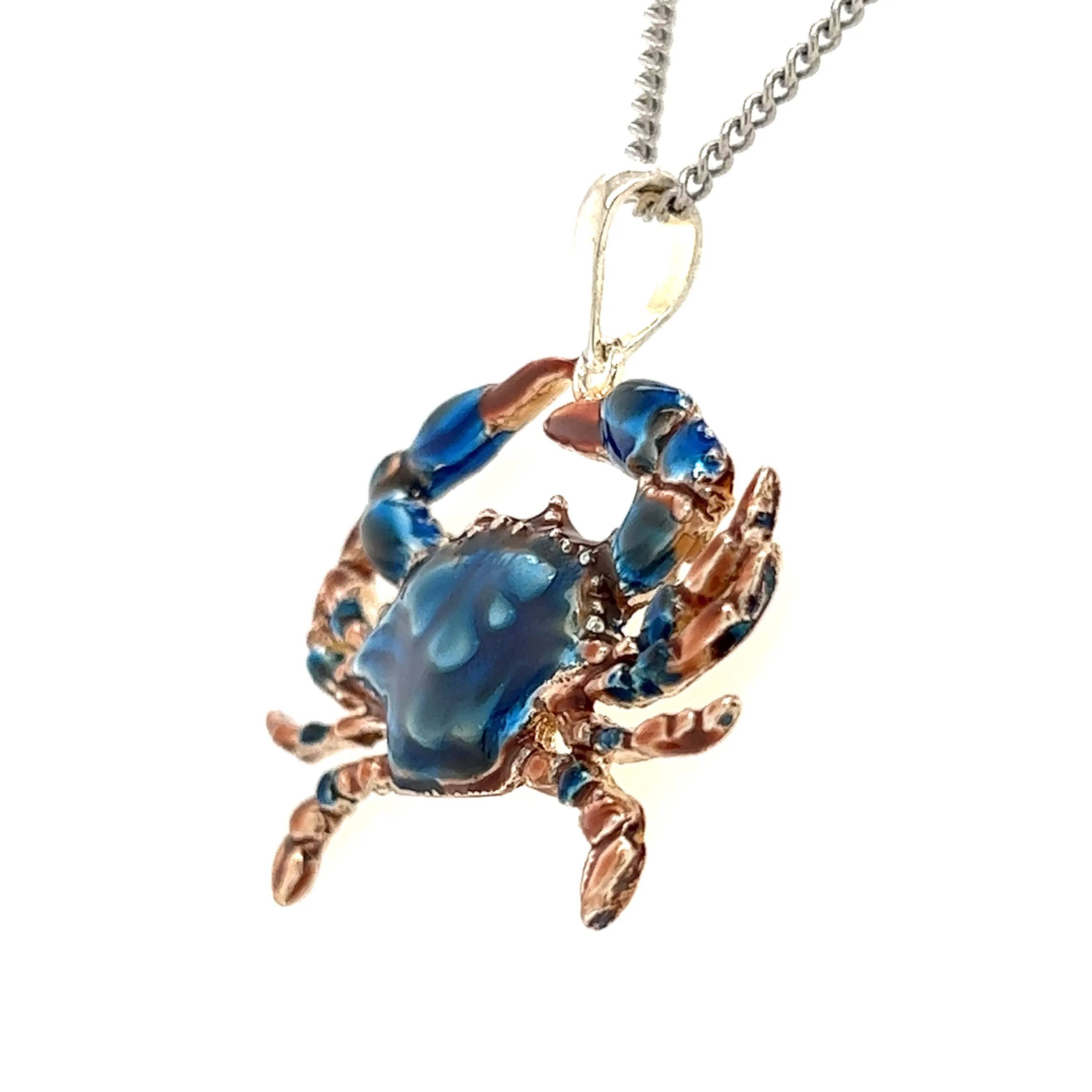 Blue Crab Large Pendant with Enameling in Sterling Silver