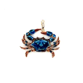 Blue Crab Large Pendant with Enameling in Sterling Silver