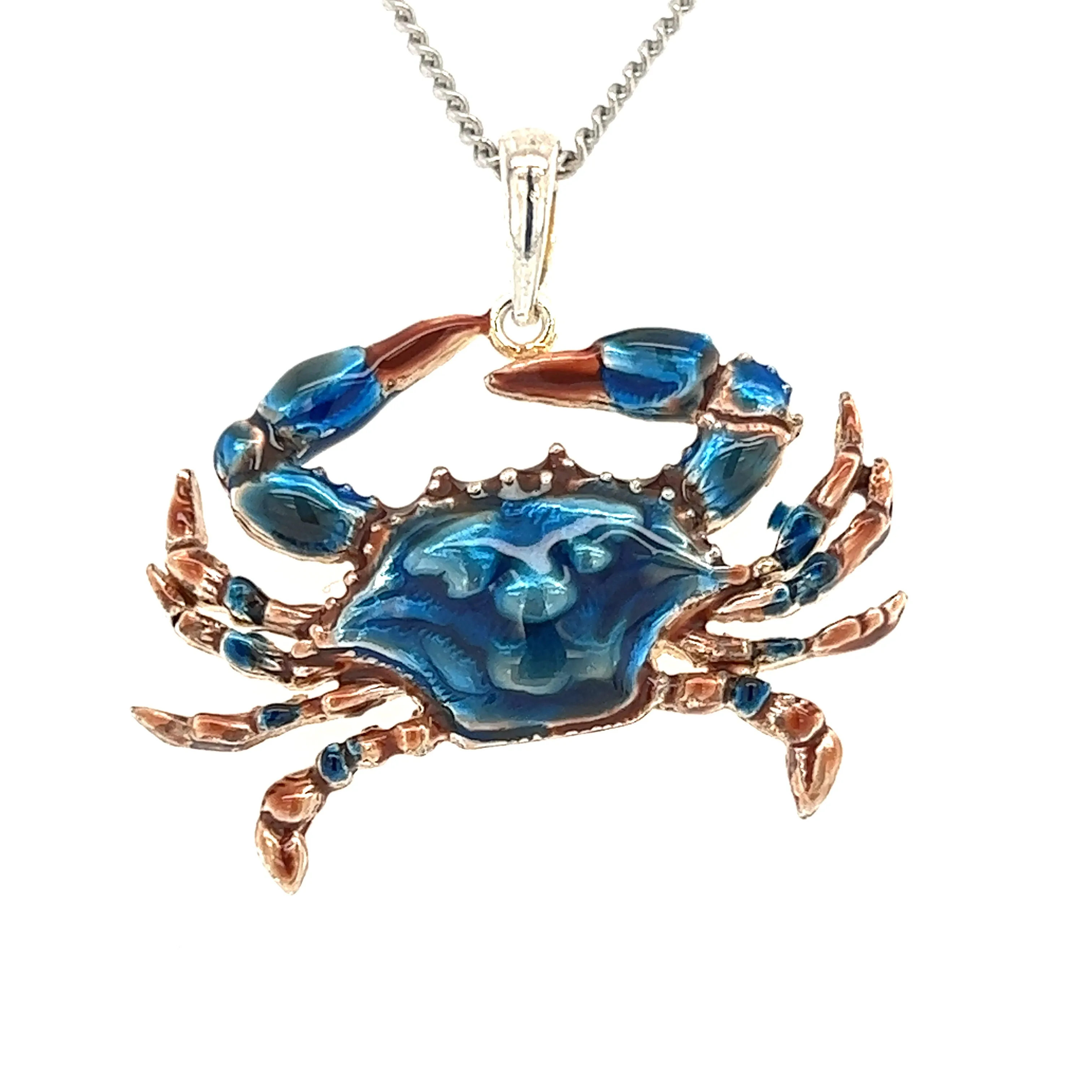 Blue Crab Large Pendant with Enameling in Sterling Silver