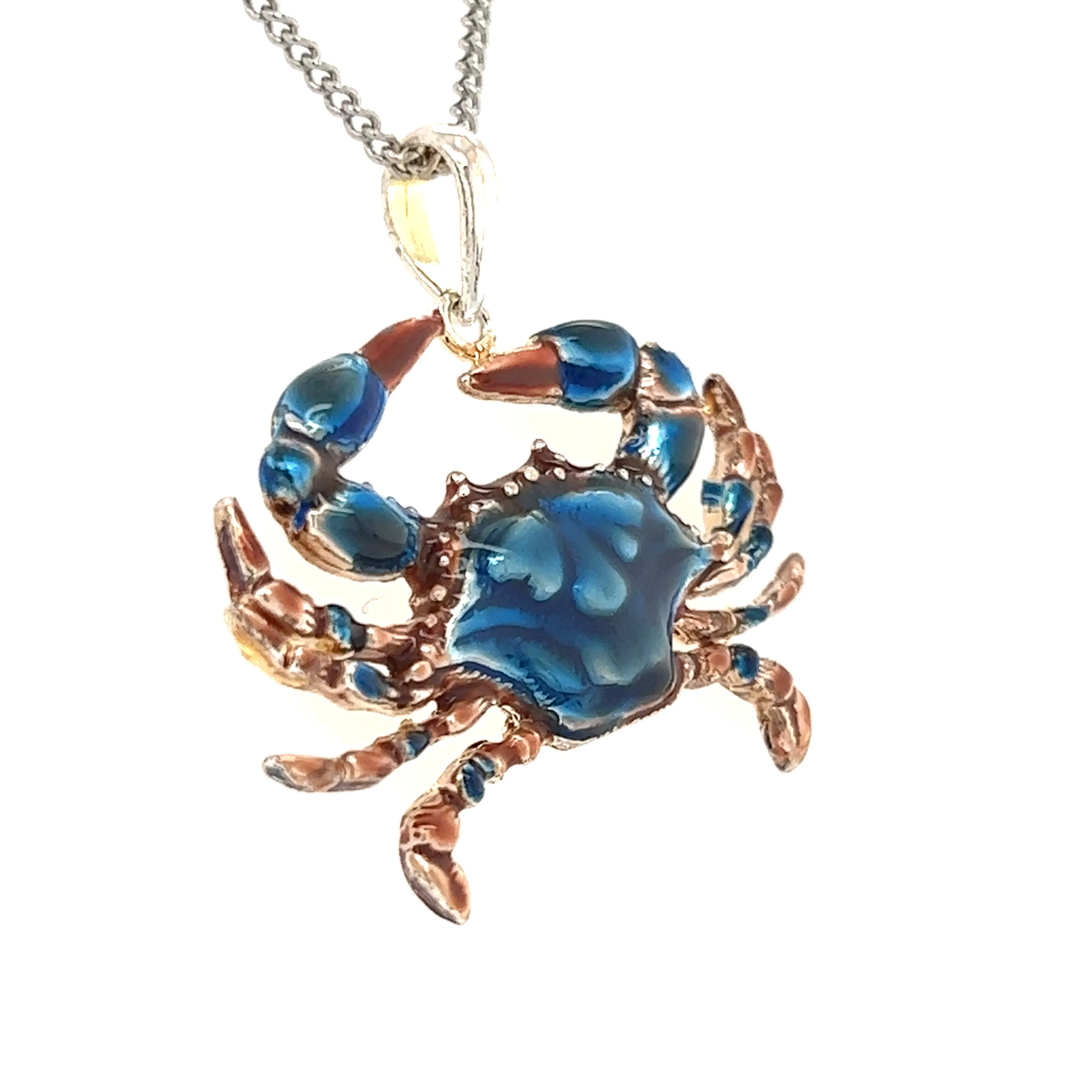 Blue Crab Large Pendant with Enameling in Sterling Silver