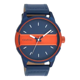 Blue/fluo orange OOZOO watch with blue leather strap - C11232