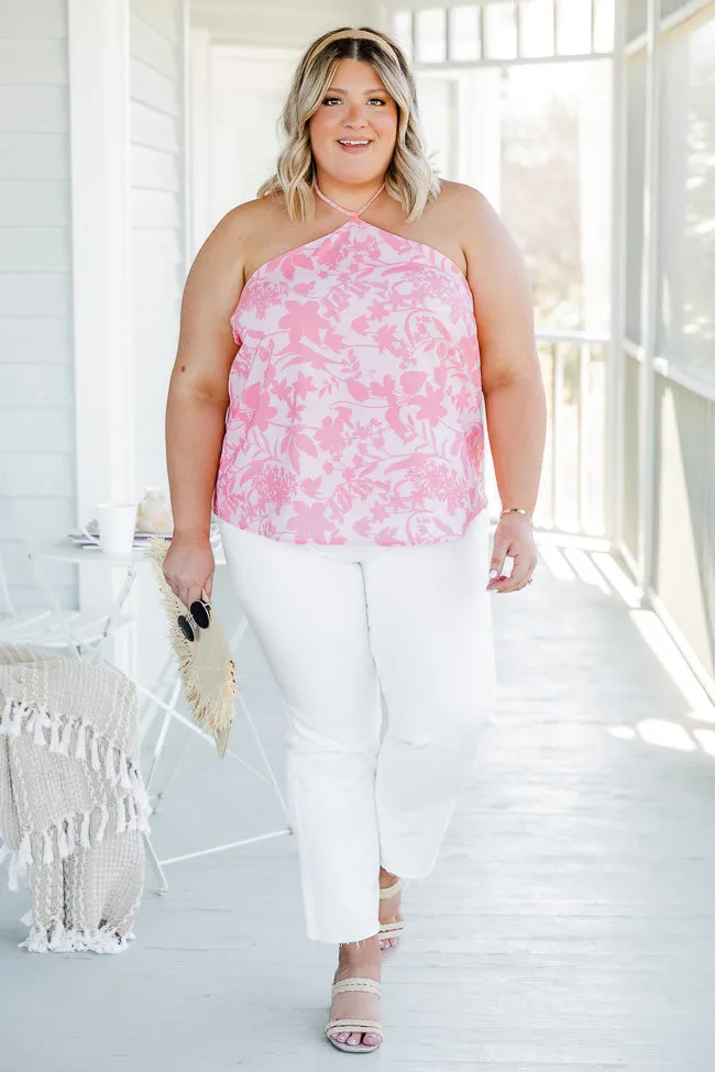 Blushing Bouquet Pink Floral Printed Halter Tank FINAL SALE