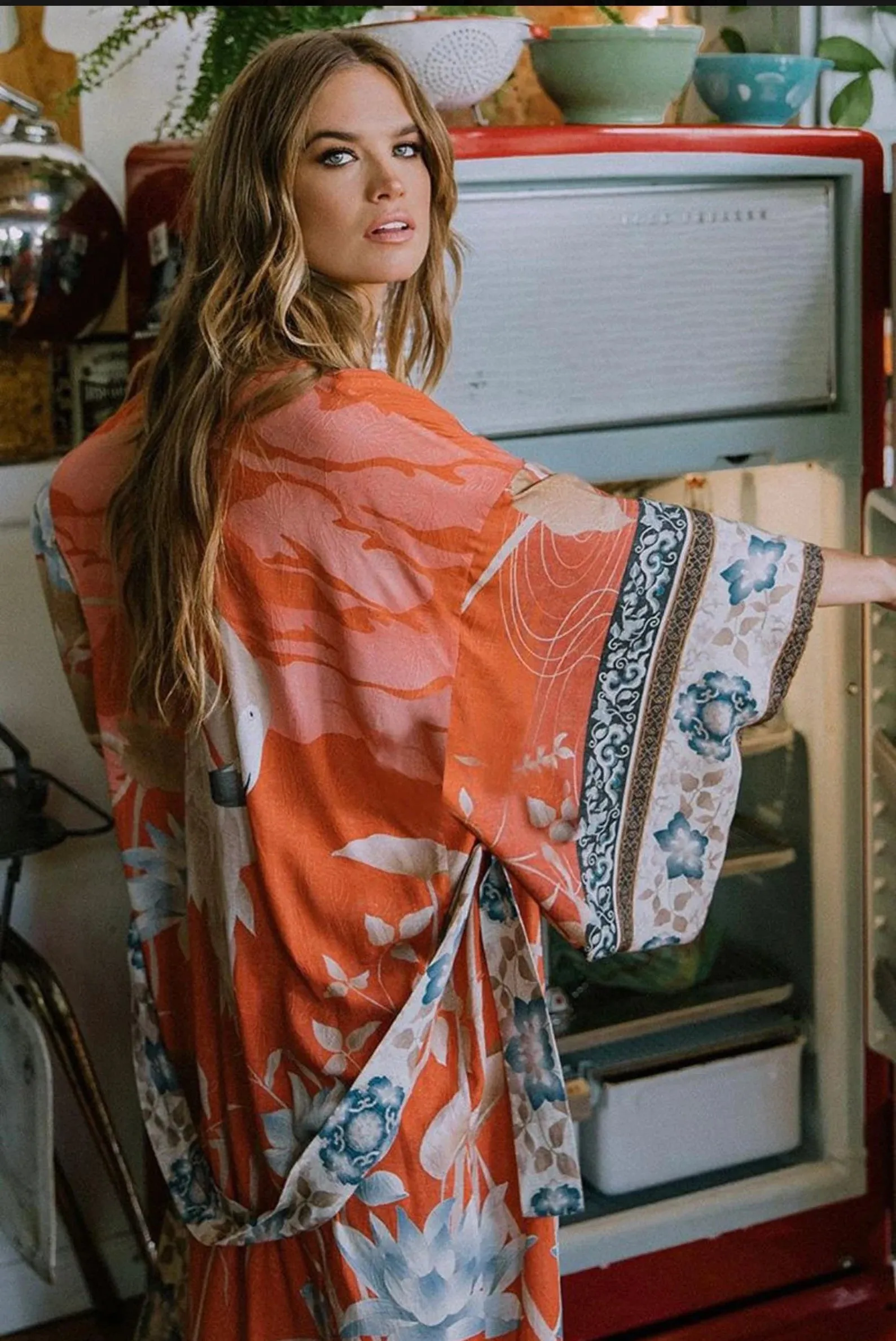 Bohemian Peacock Print Kimono