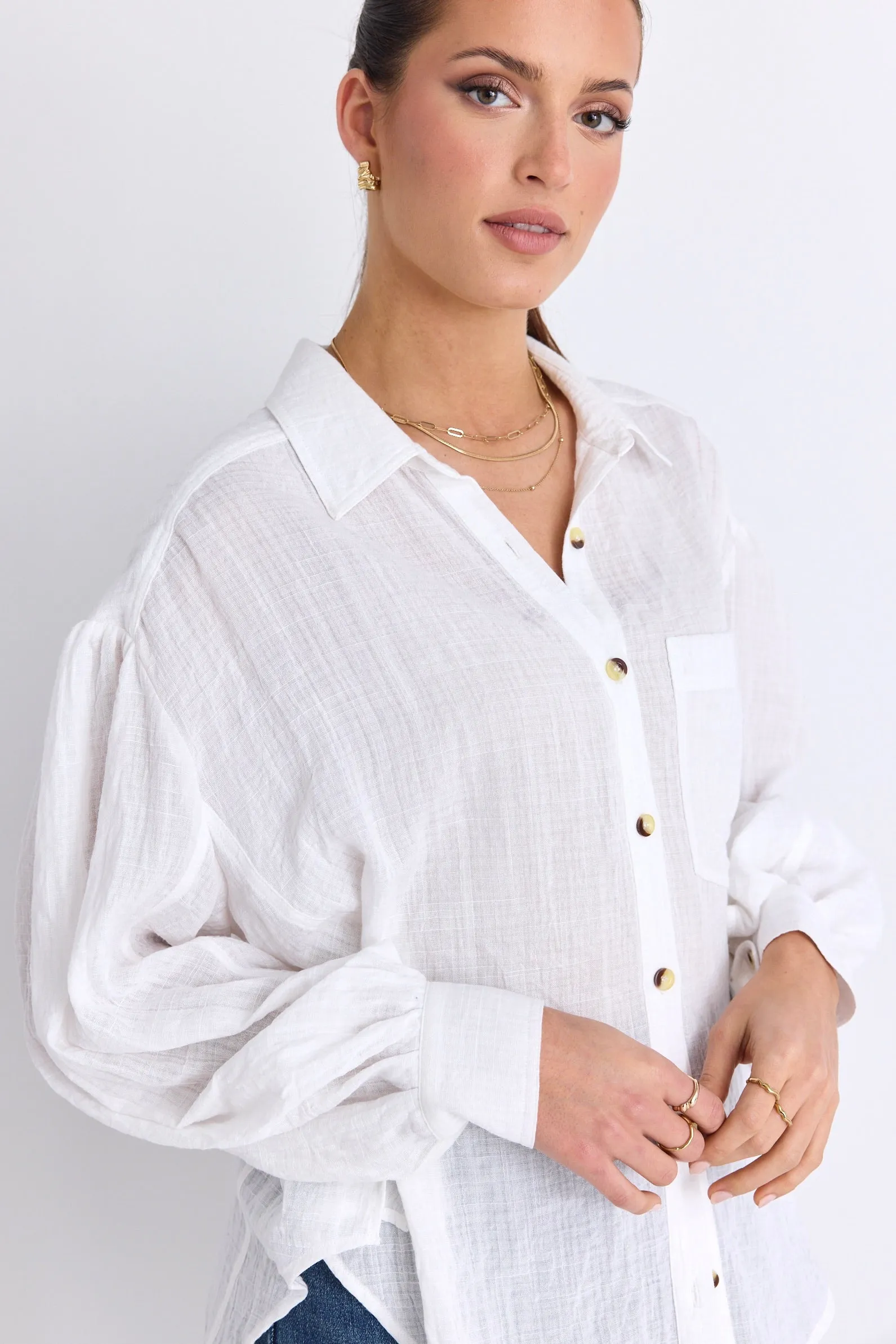 Breezy White Muslin Drop Shoulder Shirt