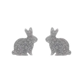 Bunny Glitter Resin Stud Earrings - Silver