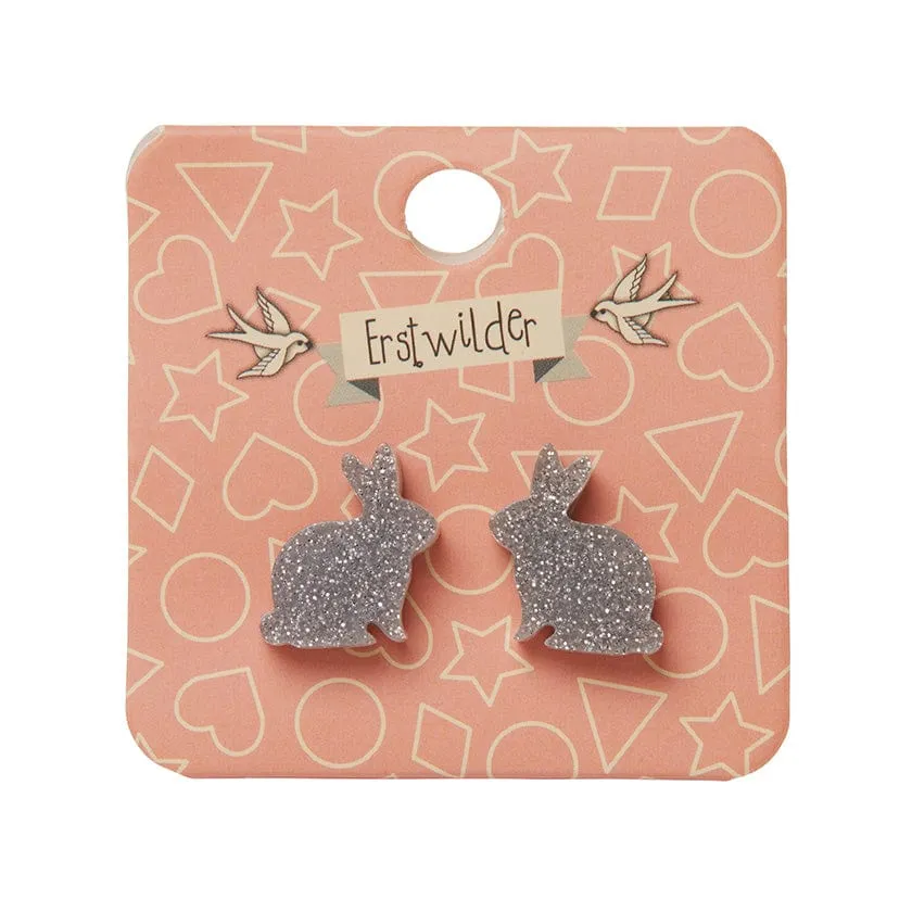 Bunny Glitter Resin Stud Earrings - Silver