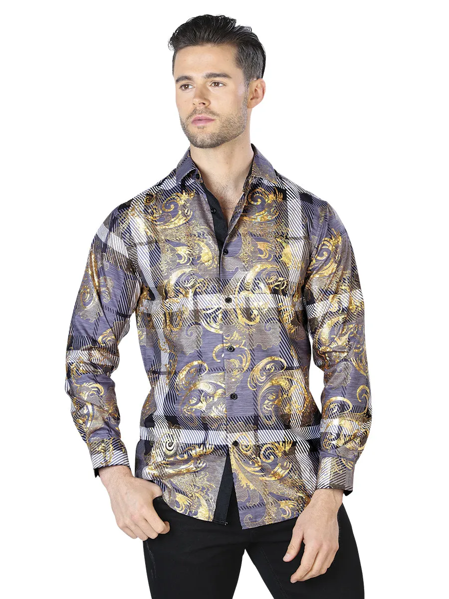 Camisa Casual Manga Larga Estampada Oro/Negro para Hombre 'El Señor de los Cielos' - ID: 44022