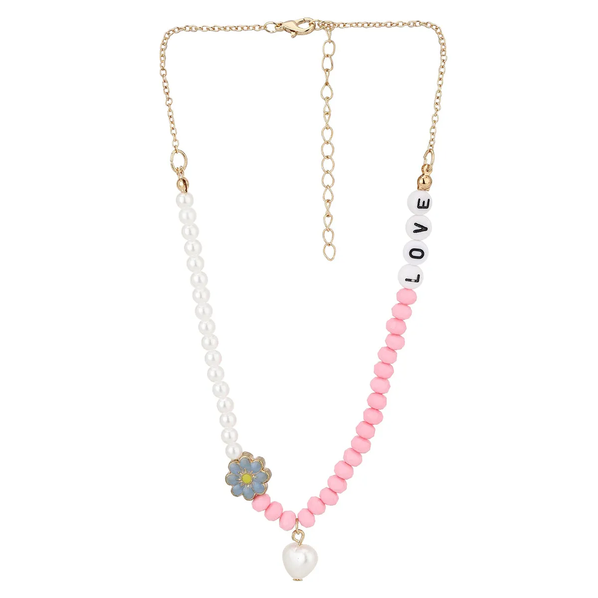 Carlton London Girls White & Pink Gold-Plated Enamelled Necklace Kjn047