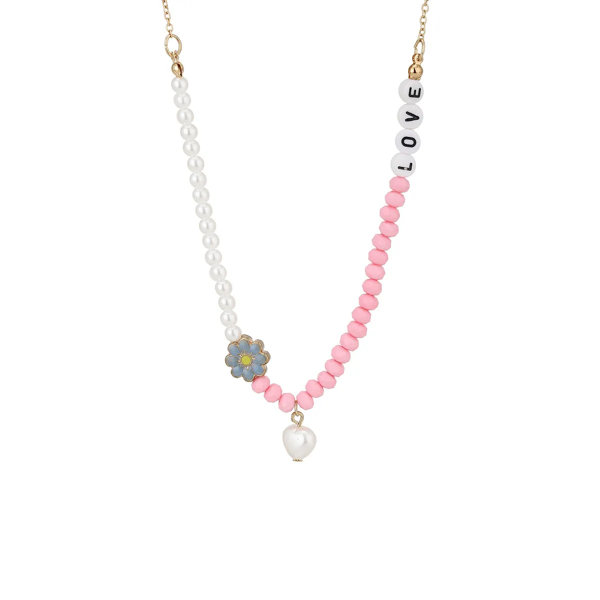 Carlton London Girls White & Pink Gold-Plated Enamelled Necklace Kjn047