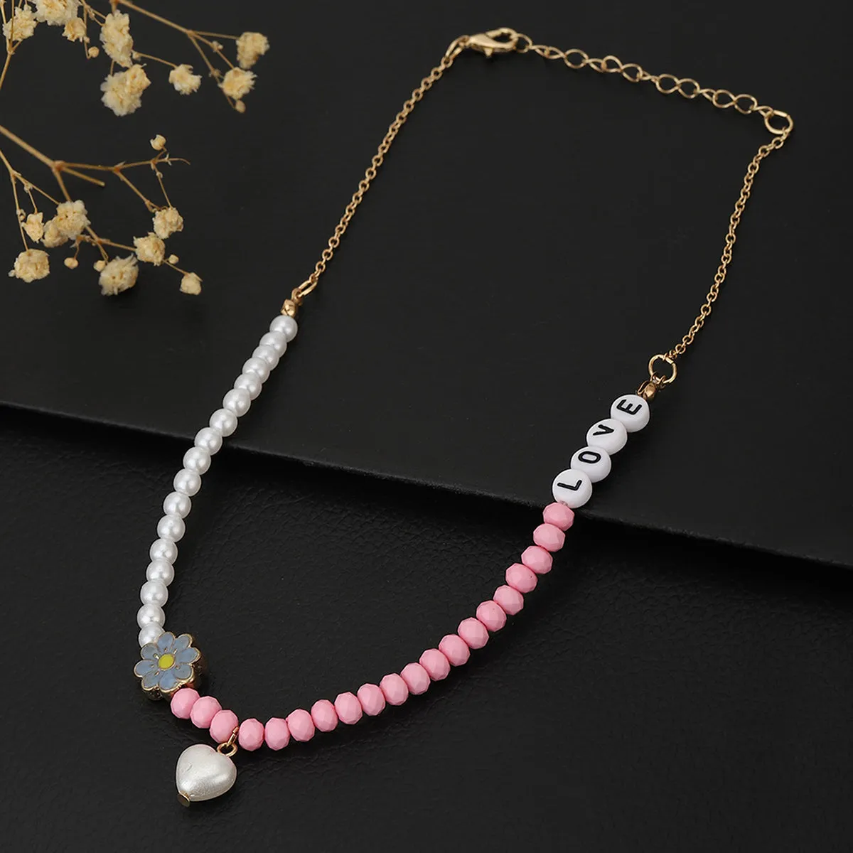 Carlton London Girls White & Pink Gold-Plated Enamelled Necklace Kjn047