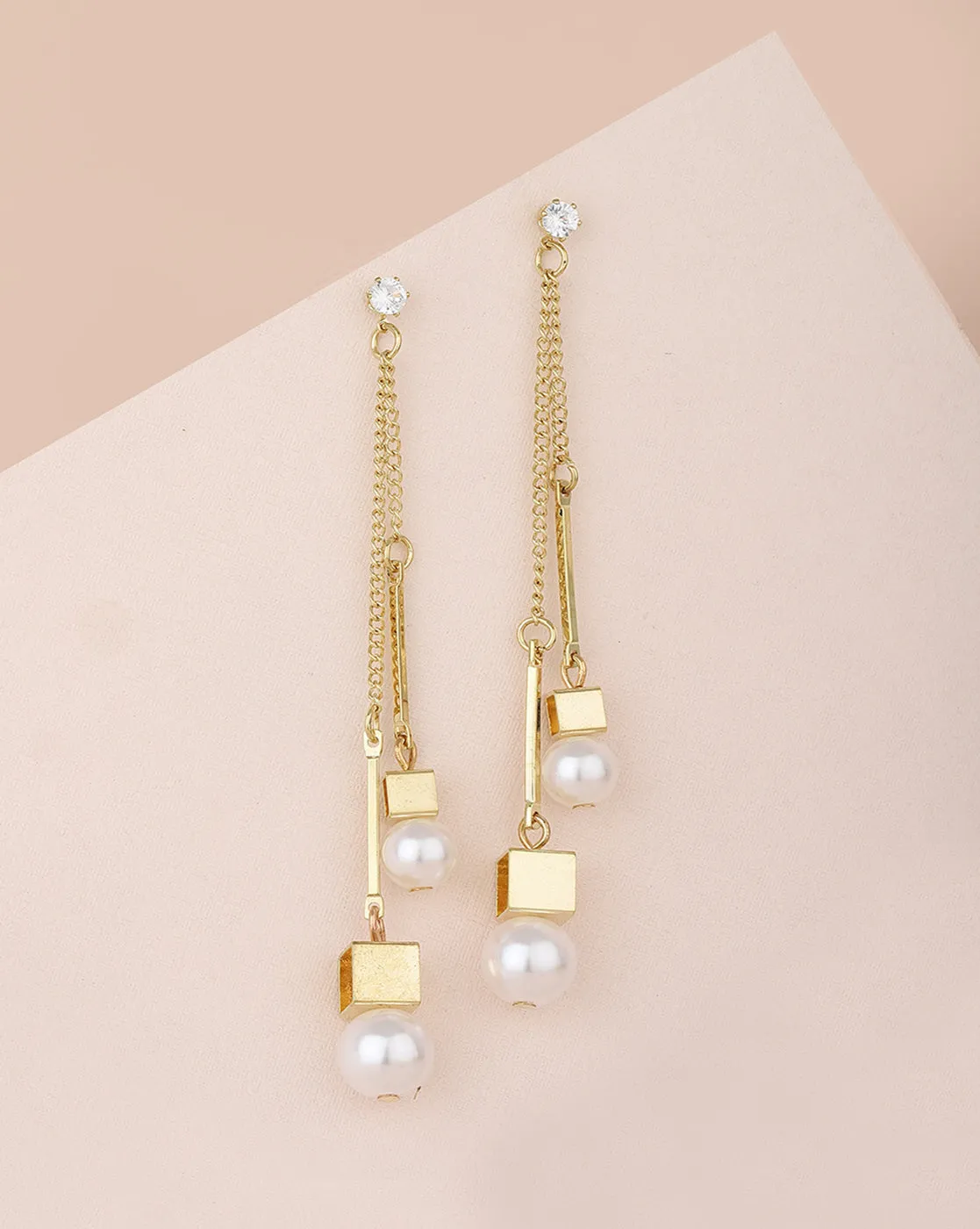 Carlton London Gold Plated Off White Pearl Drop Earring For Women