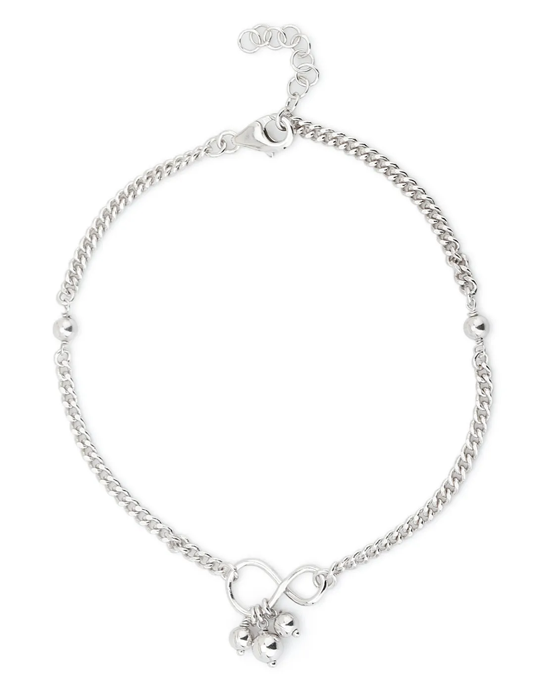 Carlton London -Set Of 2 Rhodium-Plated Silver Toned Infinity Shape Silver Beaded Link Anklets For Women