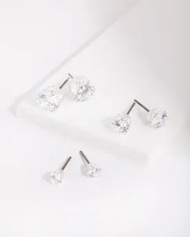 Cubic Zirconia Round Stud Earring Pack