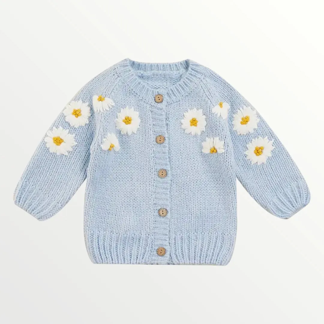 Daisy Knit Cardigan - Light Blue