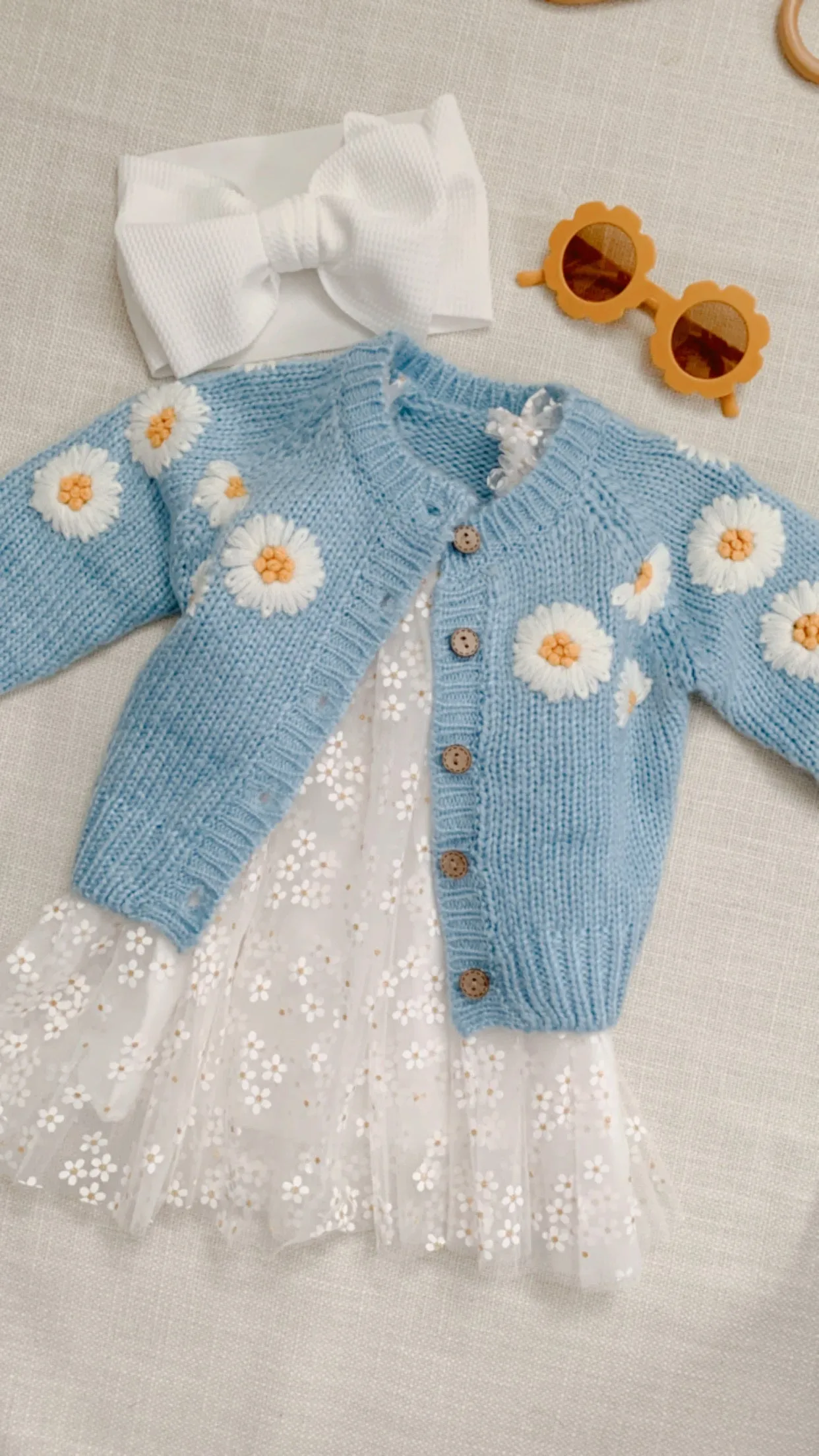 Daisy Knit Cardigan - Light Blue