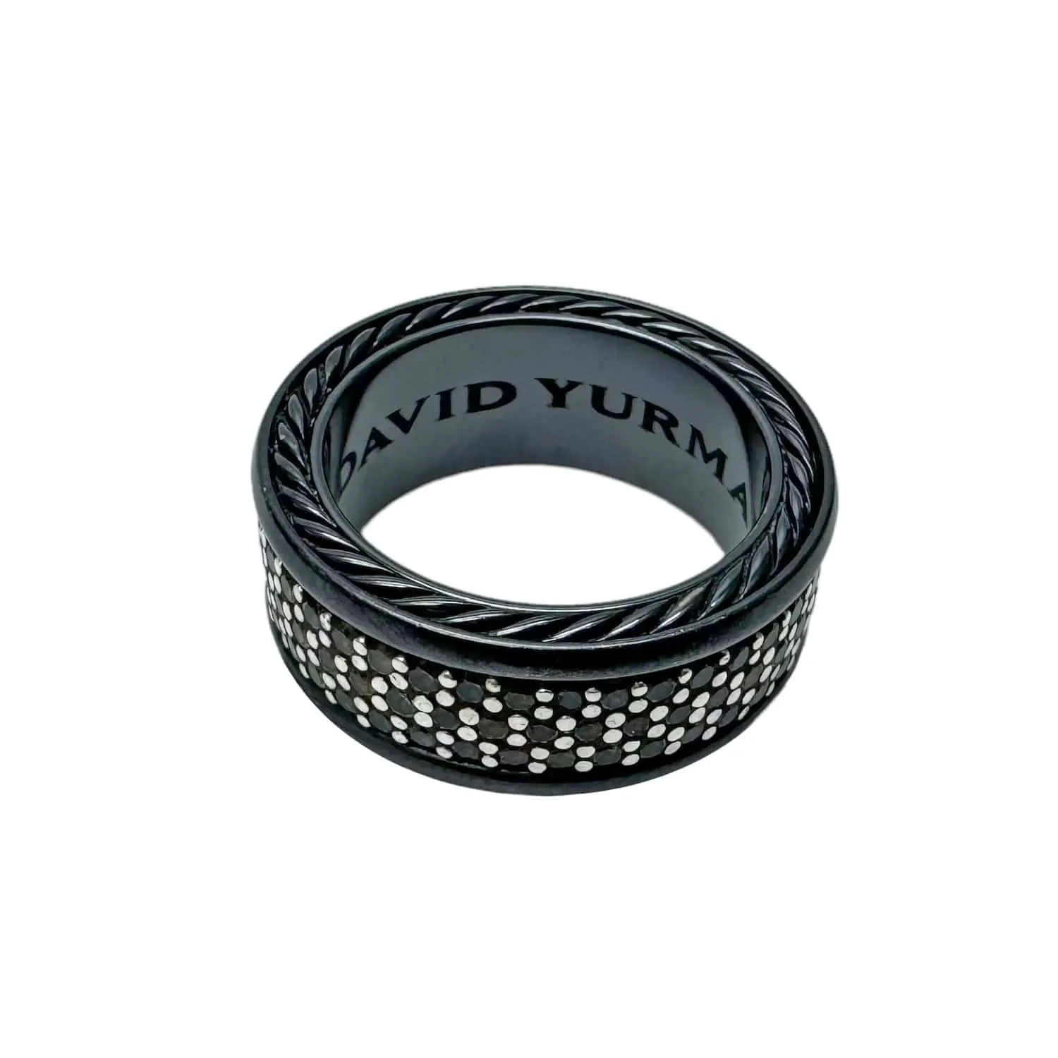 DAVID YURMAN Streamline Three Row Black Diamond & Sterling Silver Ring in Black Titanium