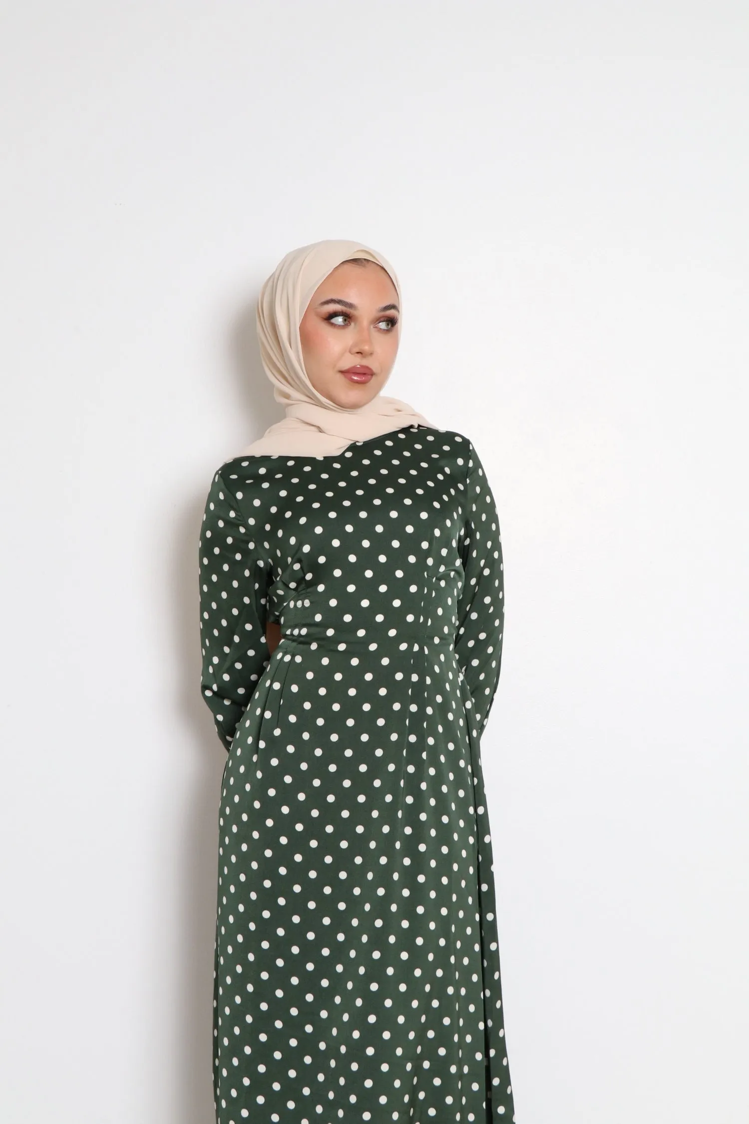 Devina Satin Floral Dress- Emerald Green