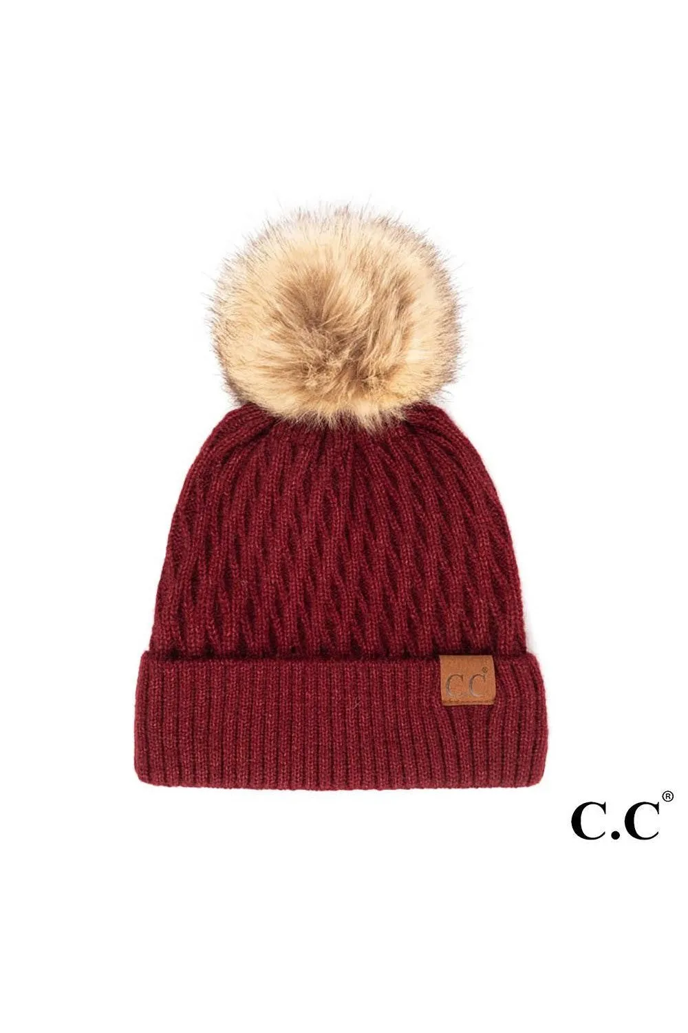 Diamond Knit Patch Beanie - C.C.