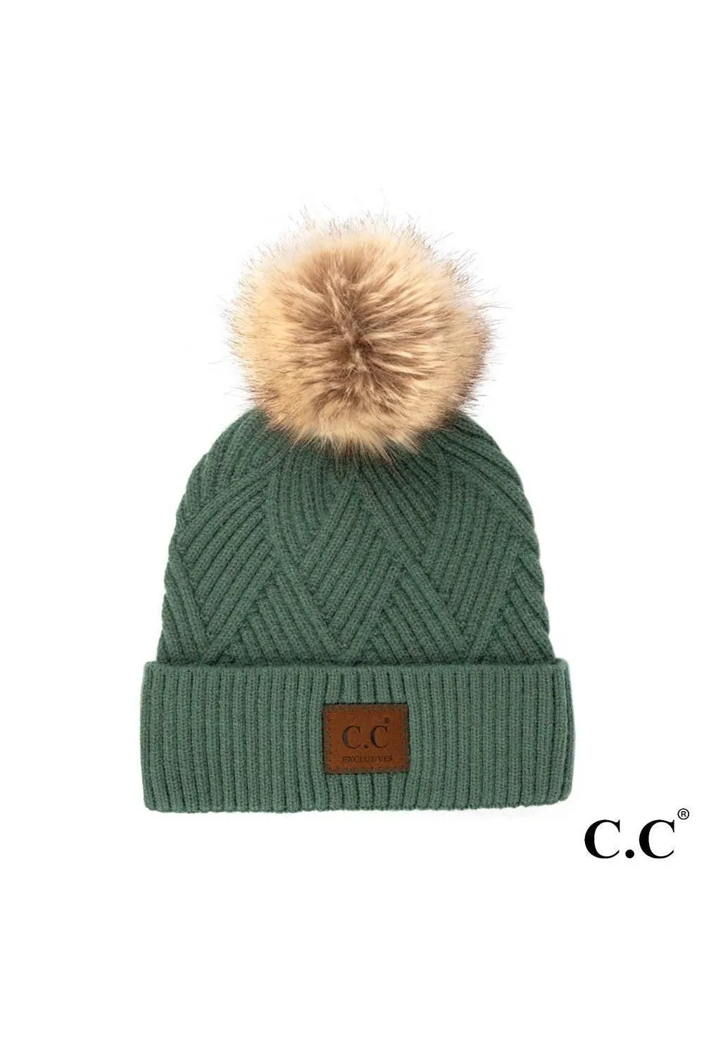 Diamond Knit Patch Beanie - C.C.