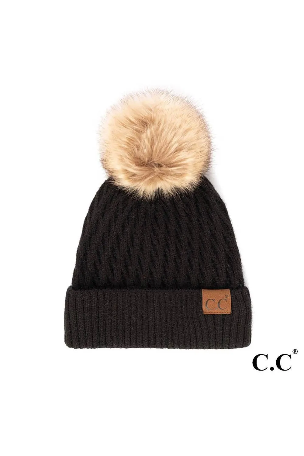 Diamond Knit Patch Beanie - C.C.