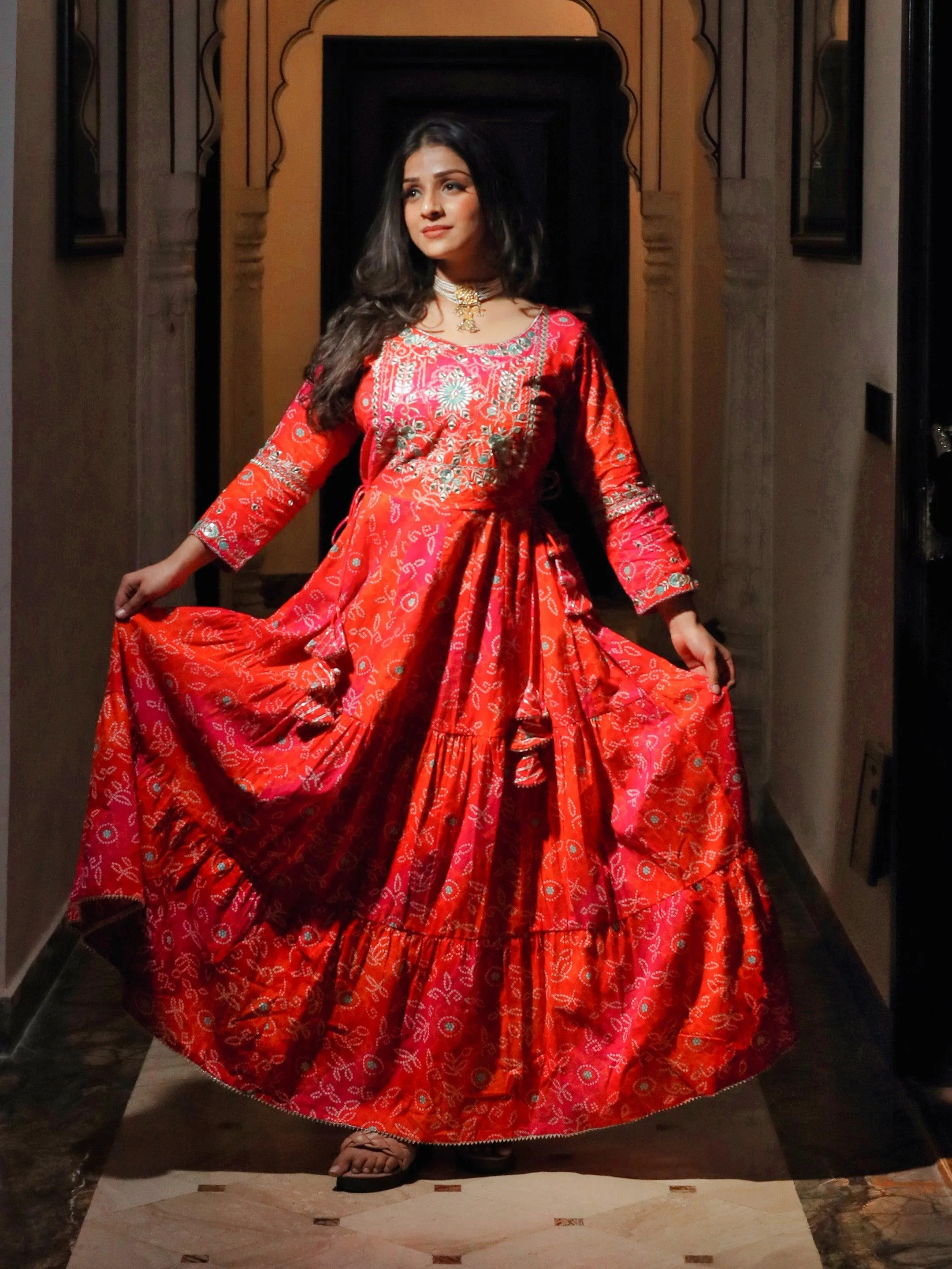 Divena Bandhej Printed Anarkali Kurta