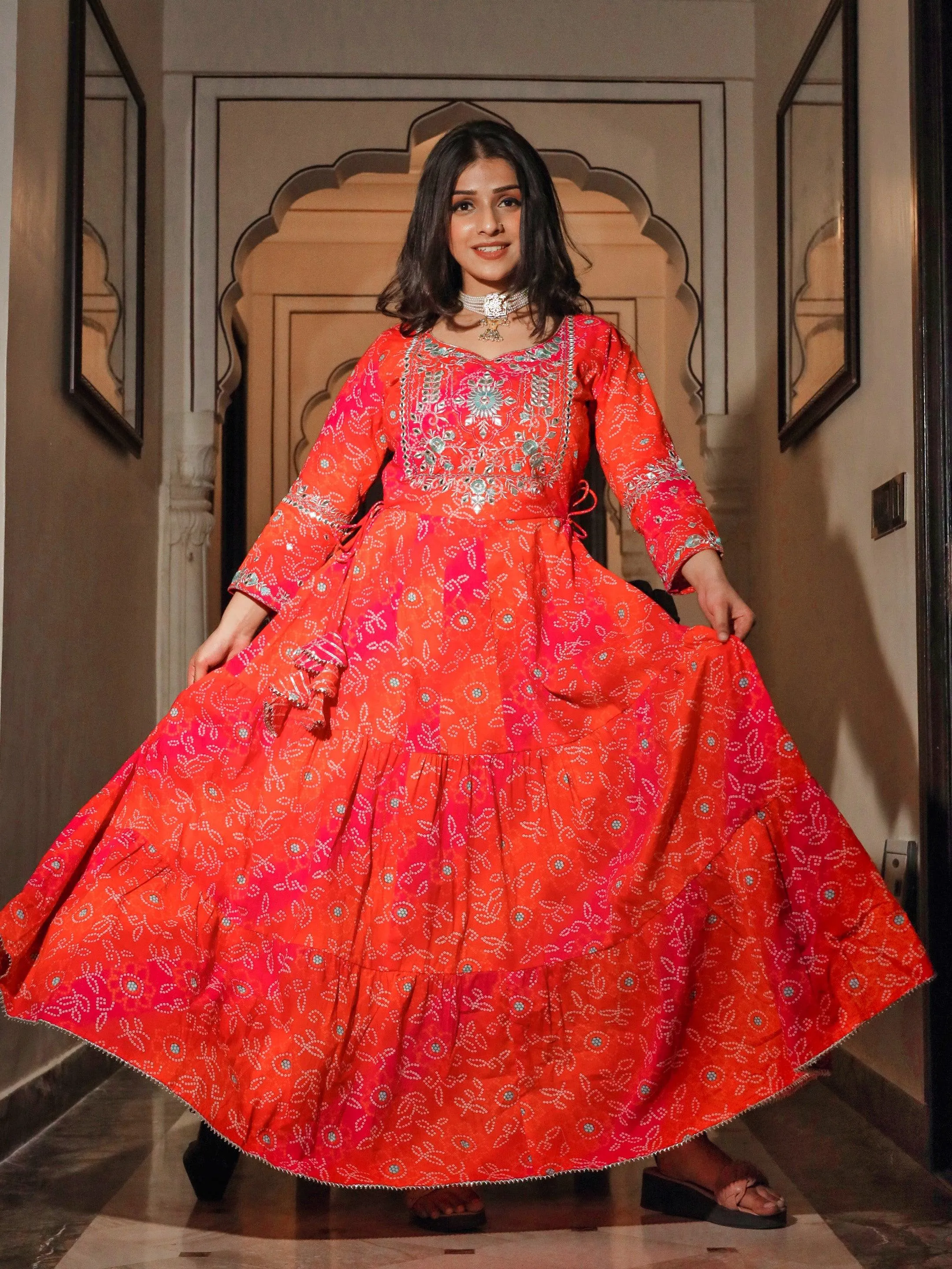 Divena Bandhej Printed Anarkali Kurta