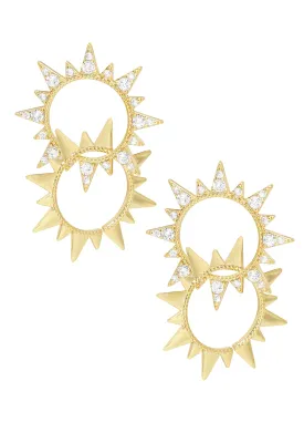 Double Sun Crystal Golden Earrings