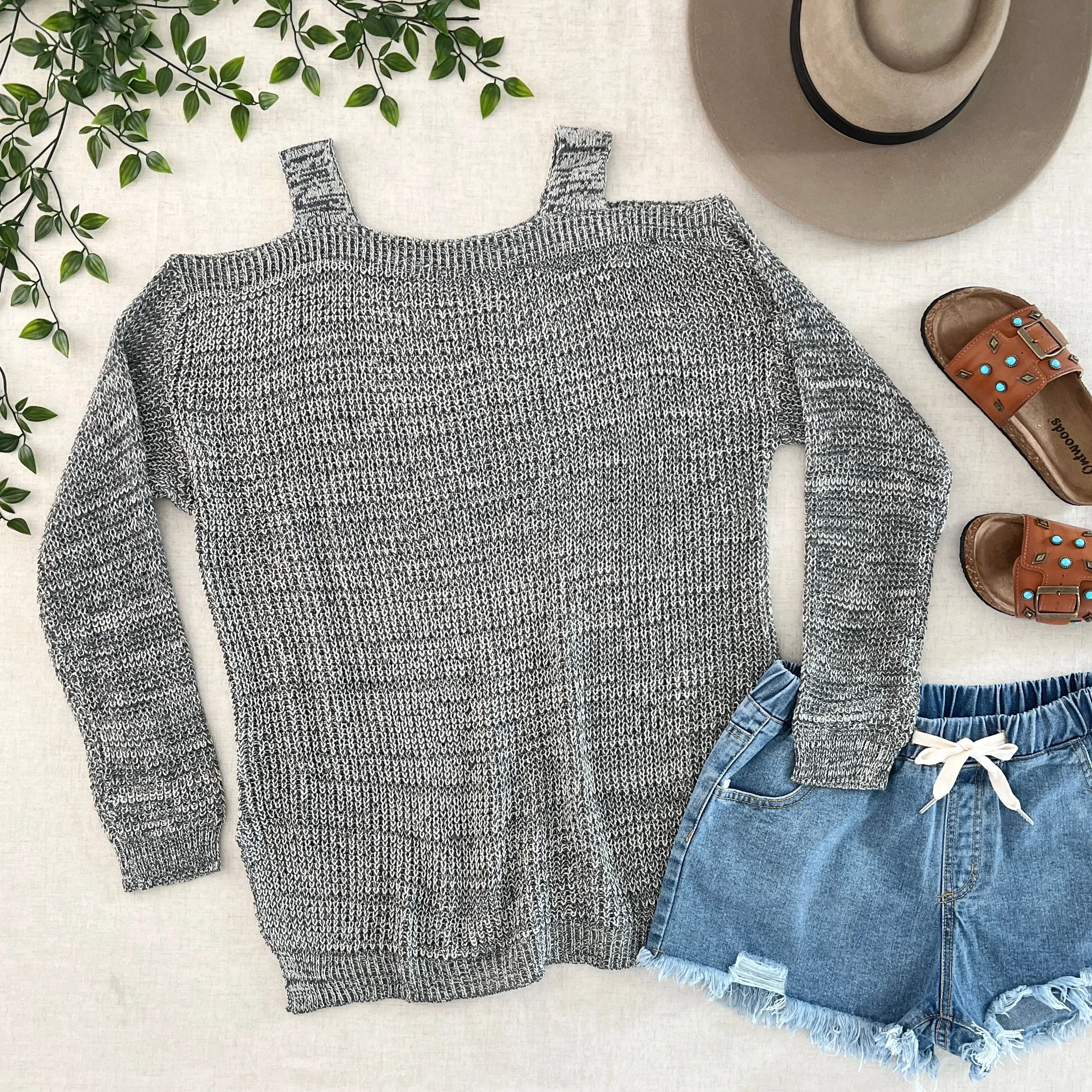 Eleanor Cold Shoulder Sweater - Gray