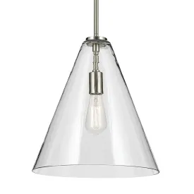 Everly 16" 1-Light Cone Pendant Light with Clear Glass, Brushed Nickel Finish