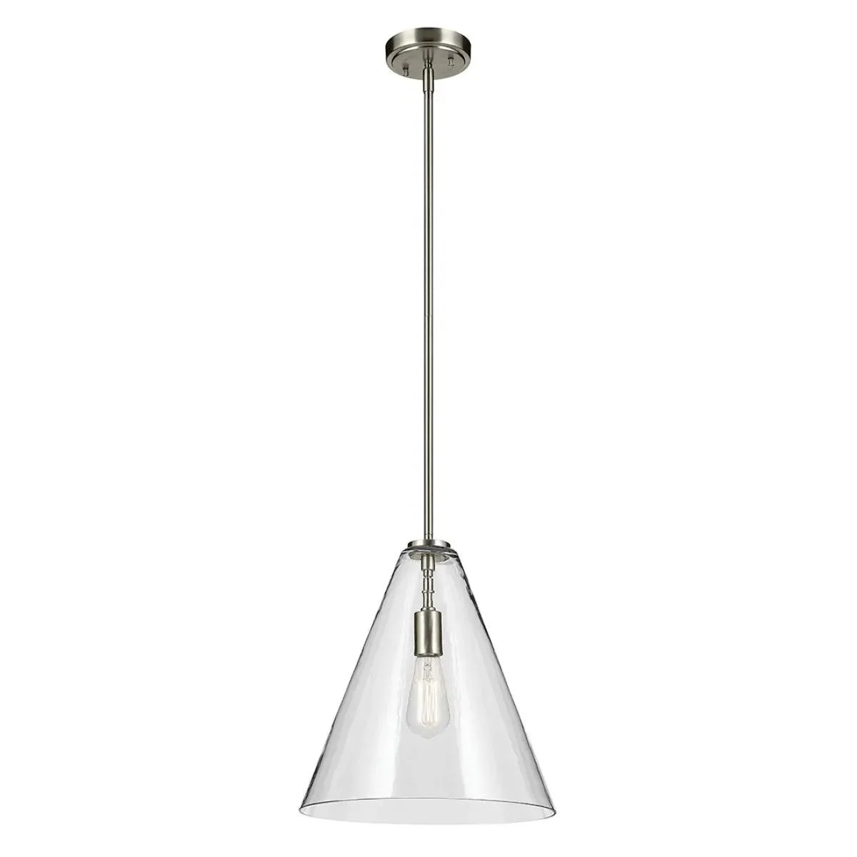 Everly 16" 1-Light Cone Pendant Light with Clear Glass, Brushed Nickel Finish