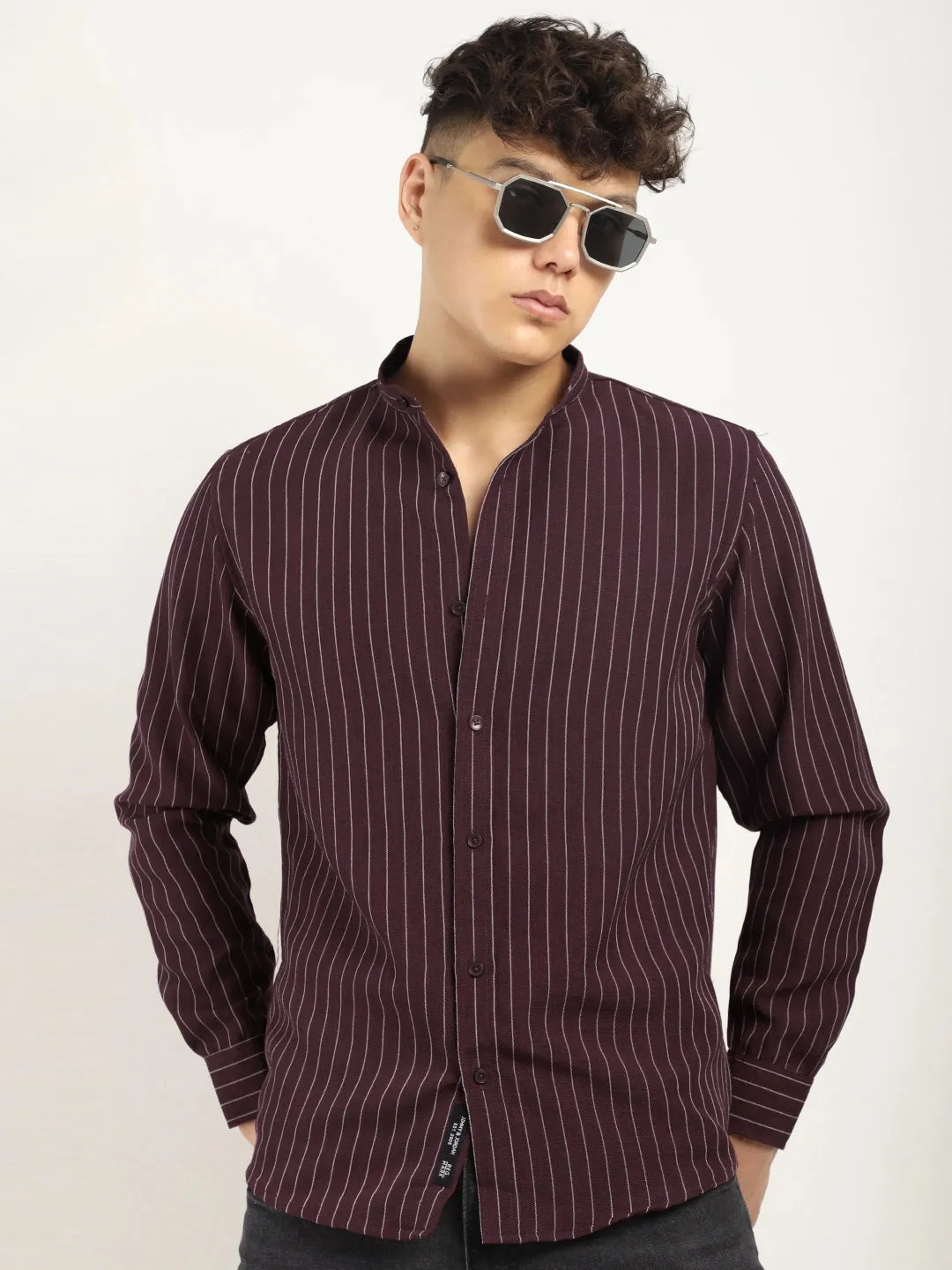 Fabric Linen Wine Stitch Full Sleeve Shirt