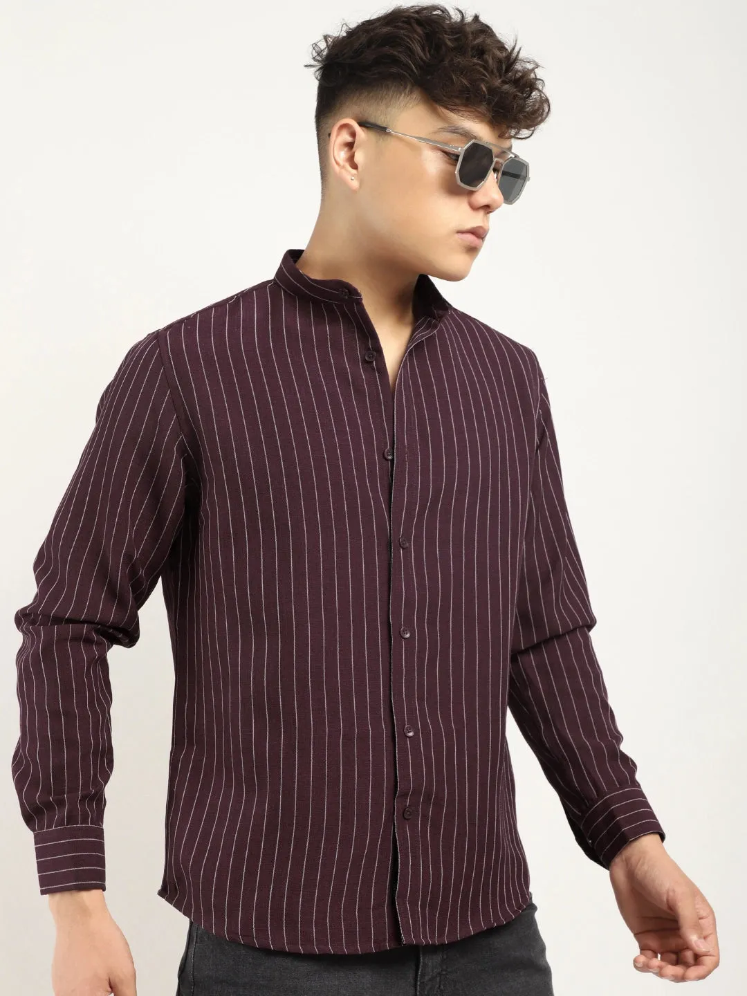 Fabric Linen Wine Stitch Full Sleeve Shirt