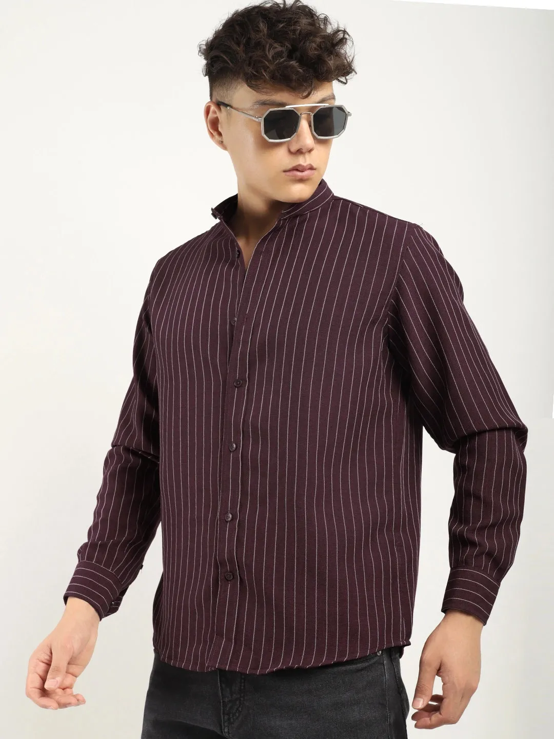 Fabric Linen Wine Stitch Full Sleeve Shirt